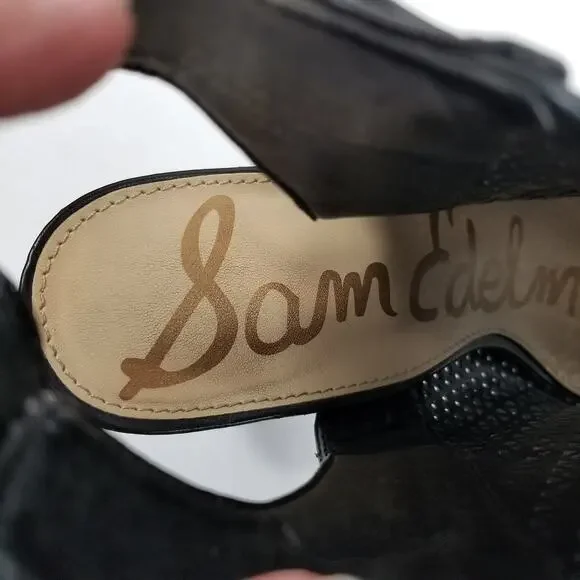 Sam Edelman Henri Vegan Leather Perforated Peep Toe Stacked Heel Size 7 - Picture 8 of 12